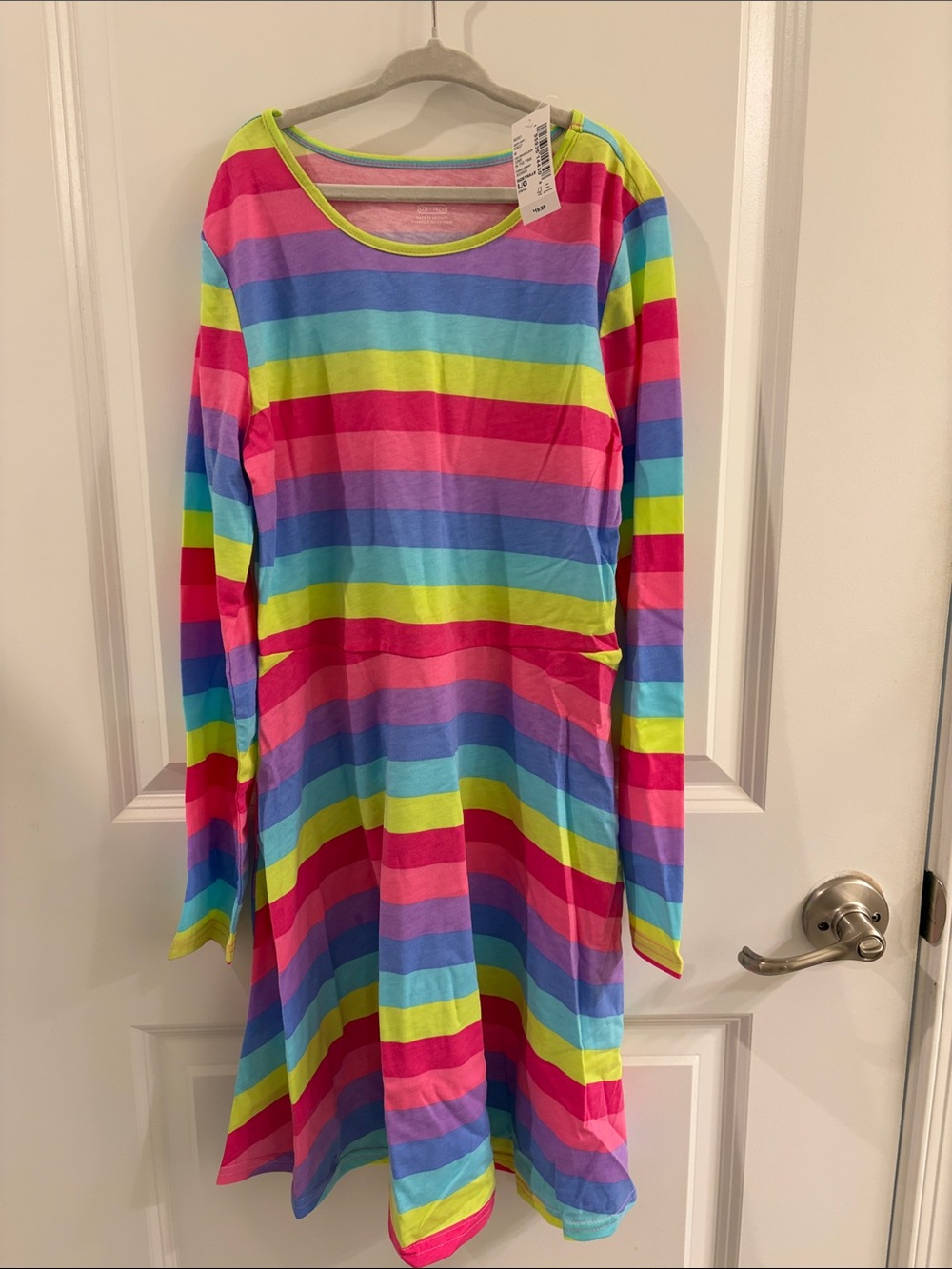 Girls' Long Sleeve Rainbow Stripe Dress - Bright Multicolor